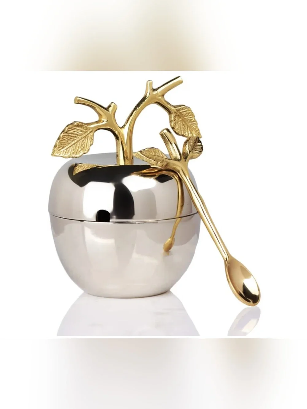 NEW Gute Gold & Silver Apple Sugar Bowl with Spoon - Elegant Home Dining Accent
